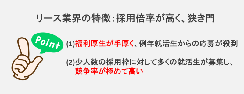 リース業界は採用倍率が高く、狭き門
